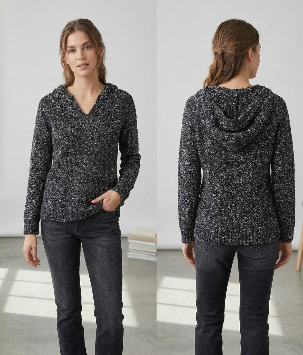 Eddie Bauer Lounge Womens Small Hooded Sweater Black with White Flecks